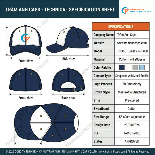 Technical specifications for baseball cap