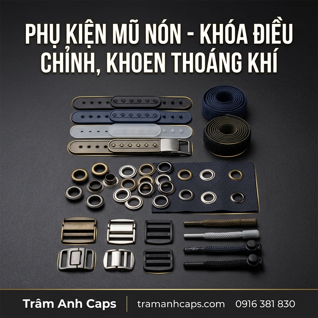 Các Loại Phụ Kiện Mũ Nón – Chi tiết phụ kiện trên mũ nón – mỗi loại phù hợp - Xưởng may nón Trâm Anh Caps