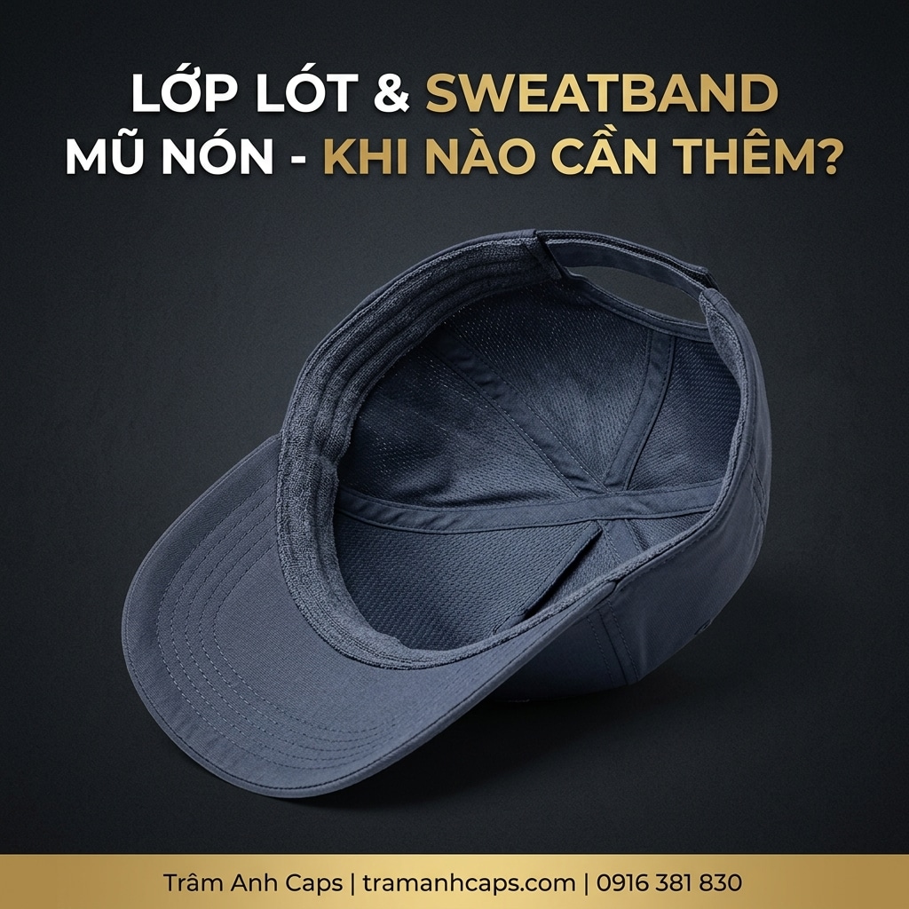 Mũ Nón Có Lớp Lót – Các chi tiết bên trong mũ nón – sweatband và lớp lót - Xưởng may nón Trâm Anh Caps